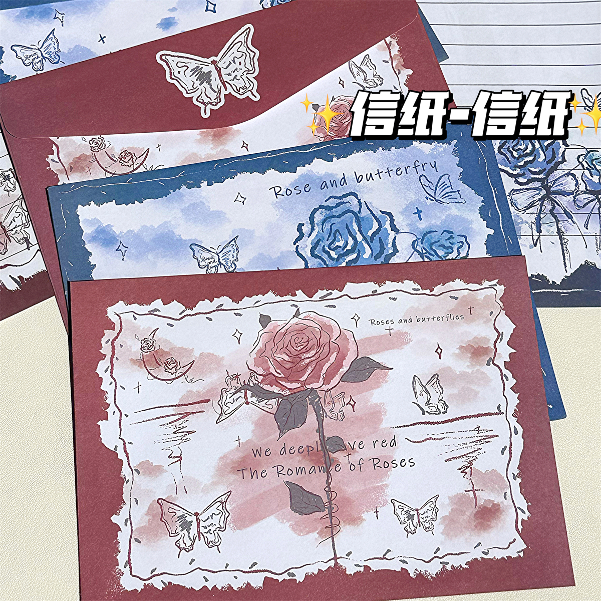 手写花语玫瑰信封信纸套装复古ins插画信封祝福创意贺卡浪漫礼物 - 图3