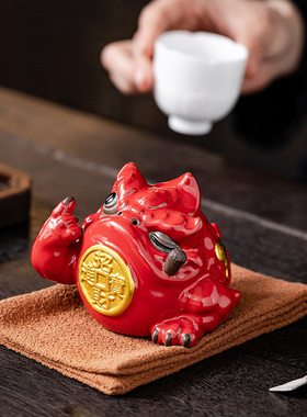 元禾厚望招财三足金蝉蟾蜍陶瓷摆件茶宠办公桌面茶玩装饰客厅酒柜