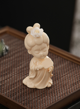 玉黄瓷唐仕女摆件高档客厅玄关