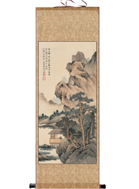 张大千山水水墨山水瀑布挂画酒店茶楼古典字画名家装饰字画卷轴画