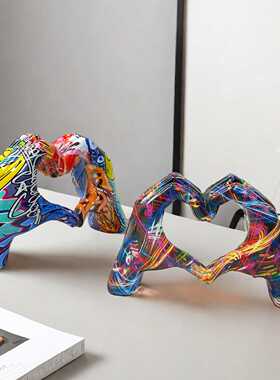 网红涂鸦爱心手势摆件家居客厅办公室桌面展厅树脂工艺品装饰用品