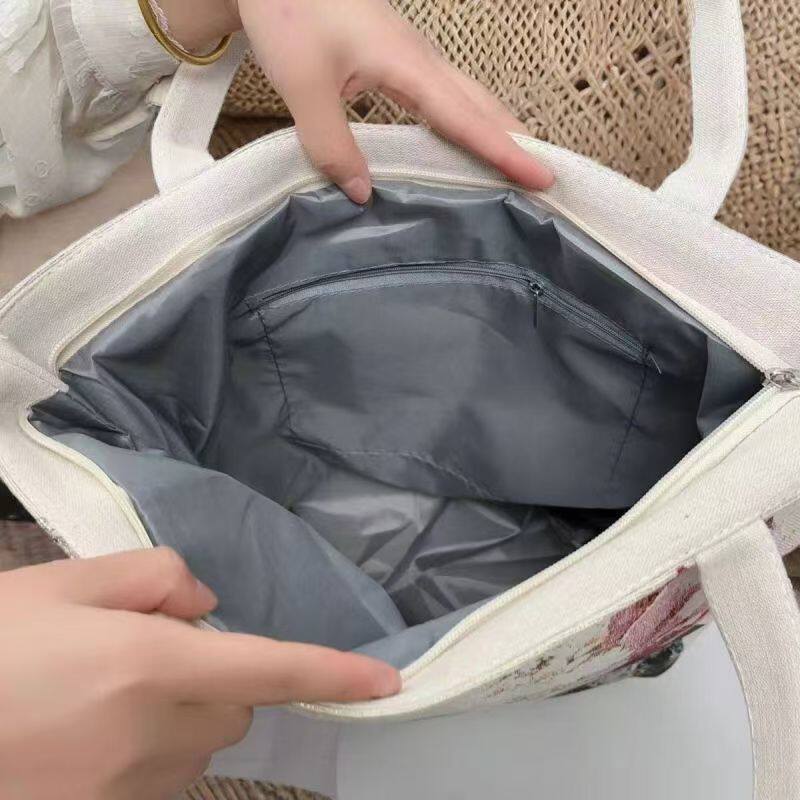 双面刺绣帆布包单肩手提包手拎外出百搭化妆包手机包上班小拎包,淘宝优惠券,粉丝福利购,淘宝优惠卷