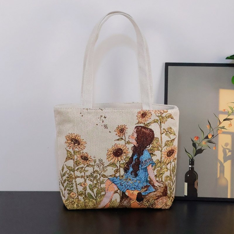 新款双面提花刺绣帆布包手提包休闲文艺小女孩单肩包购物包妈咪包,淘宝优惠券,粉丝福利购,淘宝优惠卷