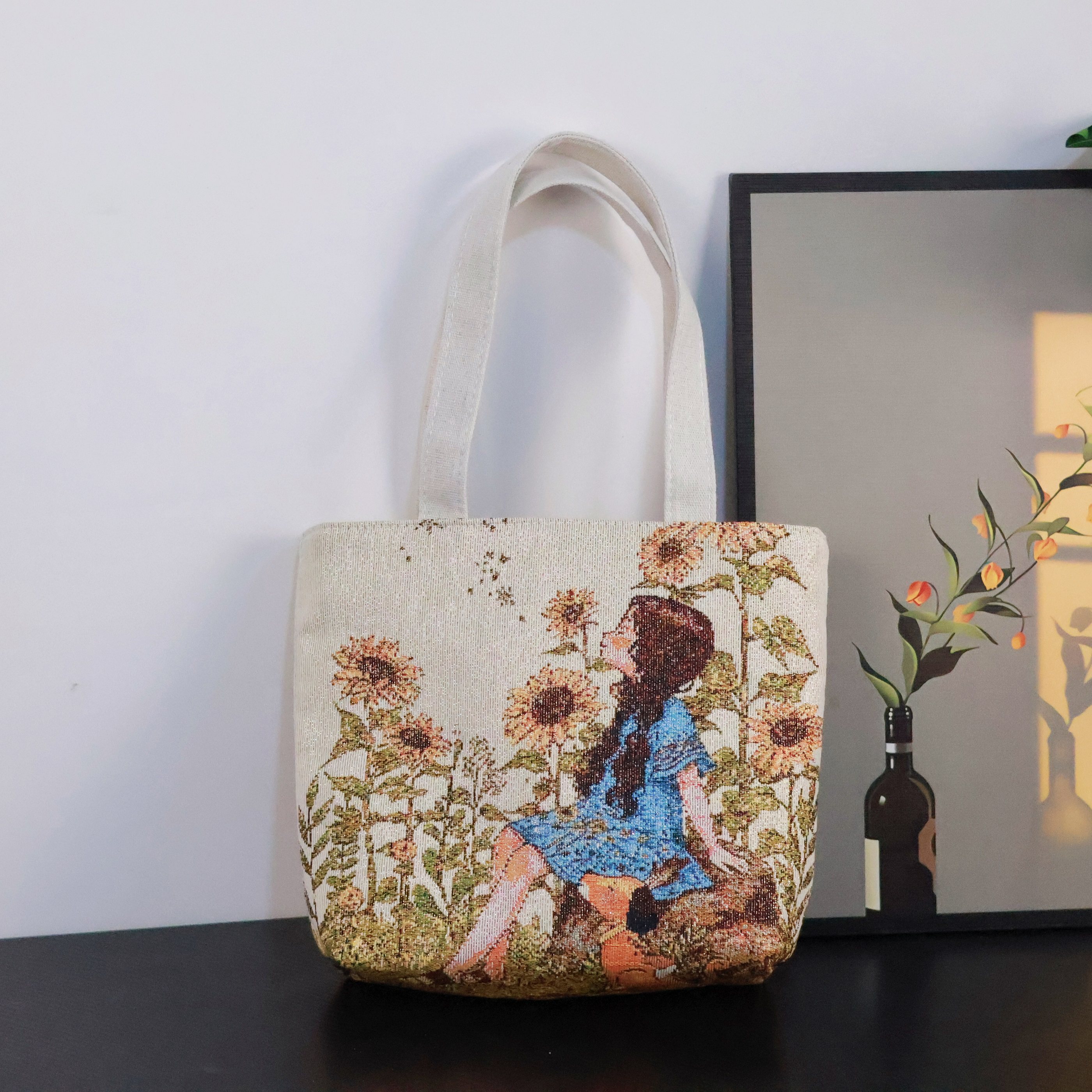 新款双面提花刺绣帆布包手提包休闲文艺小女孩单肩包购物包妈咪包,淘宝优惠券,粉丝福利购,淘宝优惠卷