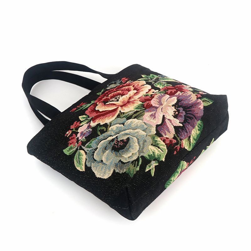 新款帆布包时尚百搭手提包双面金丝提花刺绣单肩包女士便携便当包,淘宝优惠券,粉丝福利购,淘宝优惠卷