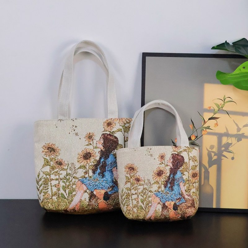 新款双面提花刺绣帆布包手提包休闲文艺小女孩单肩包购物包妈咪包,淘宝优惠券,粉丝福利购,淘宝优惠卷