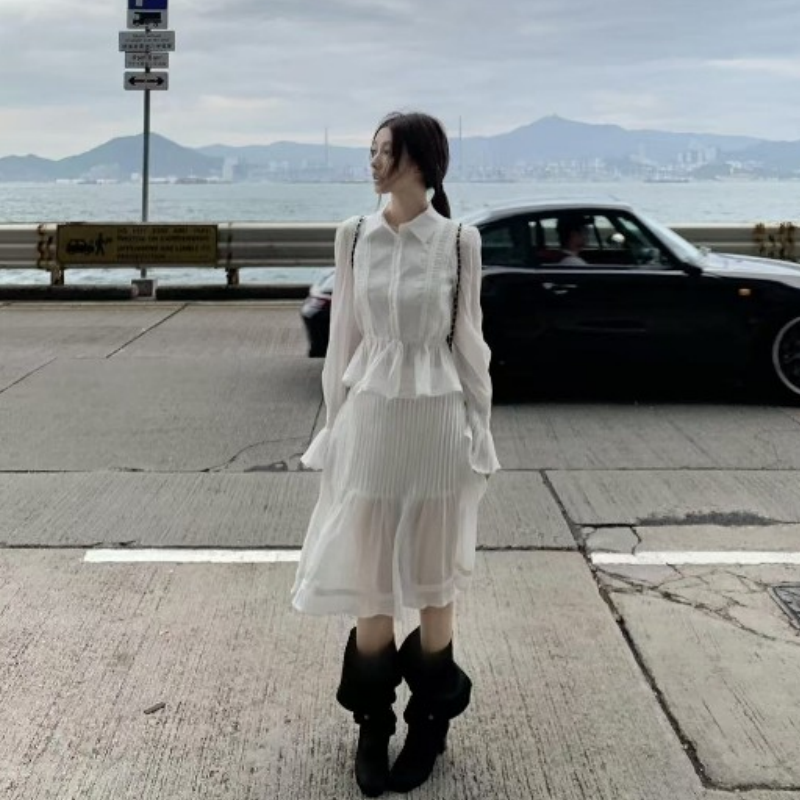 高级感时尚皮衣外套温柔气质白色衬衫女春季小众休闲半身裙三件套,淘宝优惠券,粉丝福利购,淘宝优惠卷