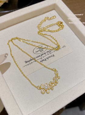 精致高级感花朵珍珠项链