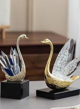 热销嘉彬家居家居装饰天鹅轻奢水晶石桌面摆件客厅电视柜摆设高档