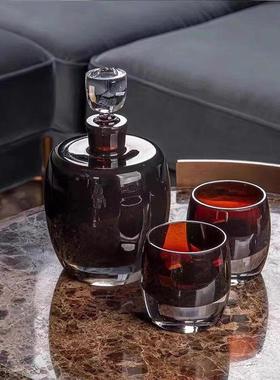 简约现代轻奢样板间酒柜花盆摆件售楼处客厅柜搭配酒杯酒具装饰品