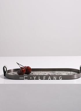 一匚现代轻奢马毛椭圆花边托盘 样板间售楼处衣帽间桌面收纳摆件