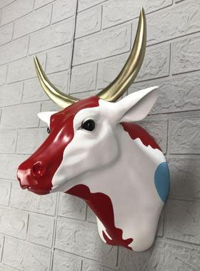 网红烧烤火锅店奶茶冷饮店开业门头装修布置饰品奶牛壁挂式