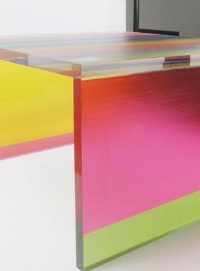 新品彩色渐变亚克力长方形桌子亚克力炫彩渐变方形桌支持来样制作