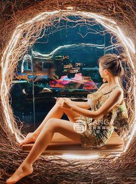 户外秋千吊椅网红鸟巢景点打卡爱心圆形悬挂创意带灯休闲鸟巢秋千