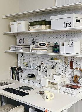 一体桌上五金立式书桌置物架书柜展示落地书架收纳少女洞洞板学生