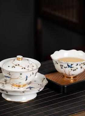 白瓷羊脂玉茶具套装家用轻奢陶瓷功夫泡茶盖碗带壶承茶器整套