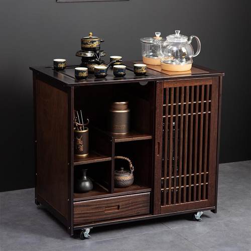 现货#W7实木移动茶柜家用茶桌客厅茶台新中式泡茶几茶车茶水柜烧 - 图0
