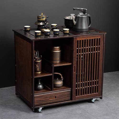 现货#W7实木移动茶柜家用茶桌客厅茶台新中式泡茶几茶车茶水柜烧 - 图2