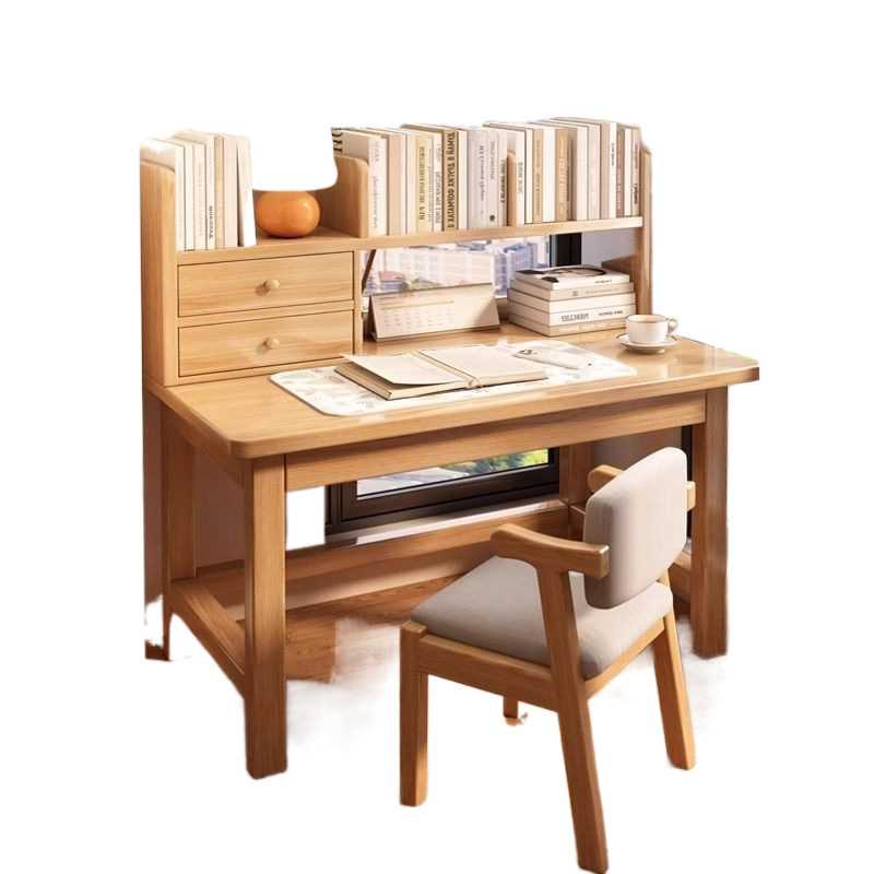 Solid wood desk bookshelf integrated table small apartment student home study writing desk bedroom computer desk office desk
