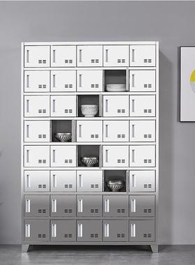 不锈钢食堂碗柜多门储物柜员工饭盒餐具柜带锁学校餐厅碗筷餐盘柜