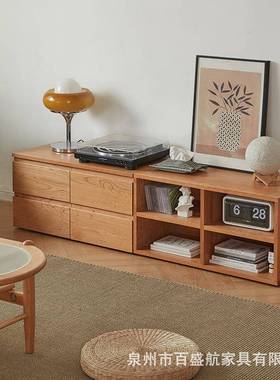 北欧实木地台电视柜客厅樱桃木落地地柜组合家用创意原木视听柜