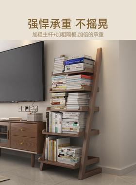 落地儿童简易立式多层书柜家用客厅靠墙收纳边柜Y*实木书架置物架