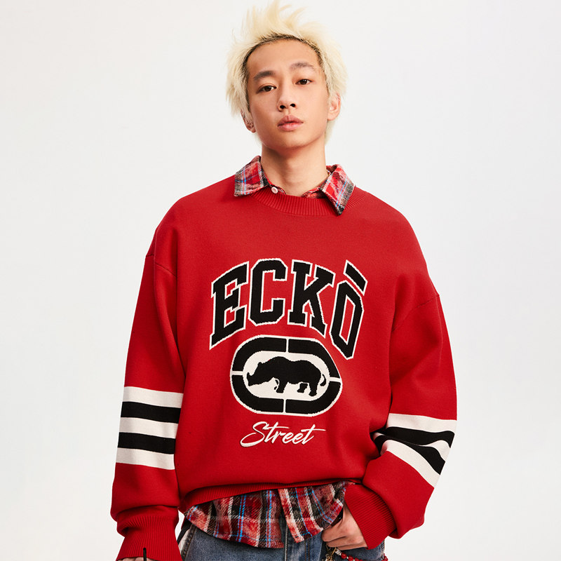 ecko红犀牛  提花刺绣保暖毛衣线衫男女2025冬季新款青少年针织衫,淘宝优惠券,粉丝福利购,淘宝优惠卷