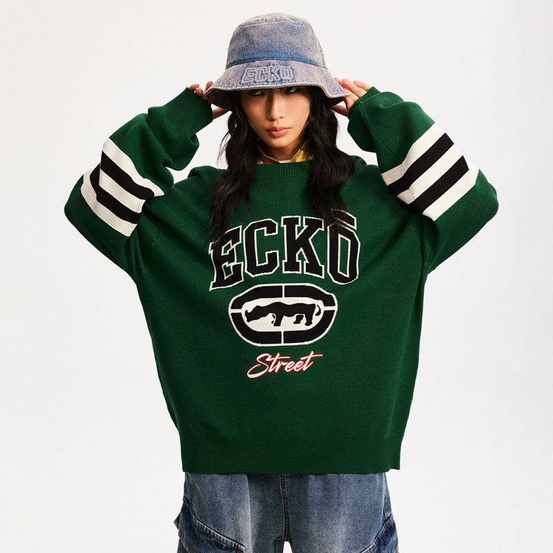 ecko红犀牛  提花刺绣保暖毛衣线衫男女2025冬季新款青少年针织衫,淘宝优惠券,粉丝福利购,淘宝优惠卷