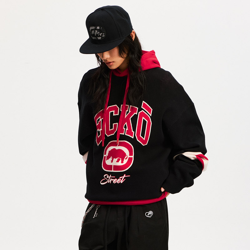 ecko红犀牛  提花刺绣保暖毛衣线衫男女2025冬季新款青少年针织衫,淘宝优惠券,粉丝福利购,淘宝优惠卷