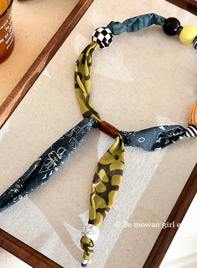 时髦趣味拼接布艺项链女小众设计