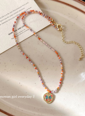 复古珐琅彩蝴蝶项链女2025新款