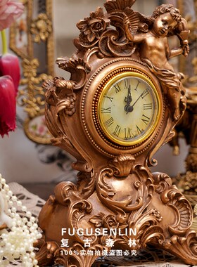 速发复古森林欧道式巴洛克怀饰树脂钟表做旧摆件天使浮雕装旧法具