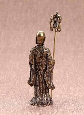 速发铜地藏王菩萨摆件摆铜合金地藏王菩萨佛祖小黄件铜佛铜像锡杖