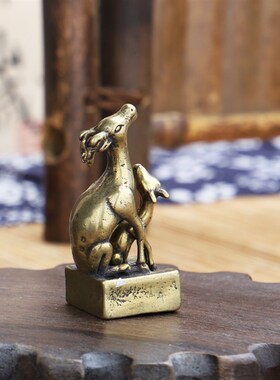 速发仿古汉代纯黄属鹿钮件母铜印章双鹿套章摆件手把子金铜古玩收