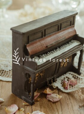 速发A杂货家脂做旧做脏复古迷你居钢琴拍摄道具树小工艺摆件
