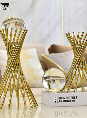 速发古奢水晶球摆酒客厅电视件柜家居软装饰品办公室博轻架创意小