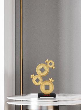 财源滚滚铜钱摆件新中式高端客厅玄关办公室桌面酒柜装饰品工艺品