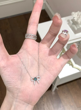 「蝶结凝蓝」俏皮蝴蝶结通体s925银新中式蓝水翡翠蝴蝶结项链