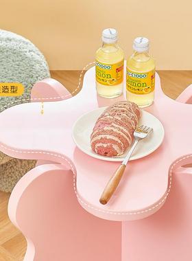 北欧实木卡通边几网红角几波浪茶几奶油彩色粉色花瓣花朵中古桌子