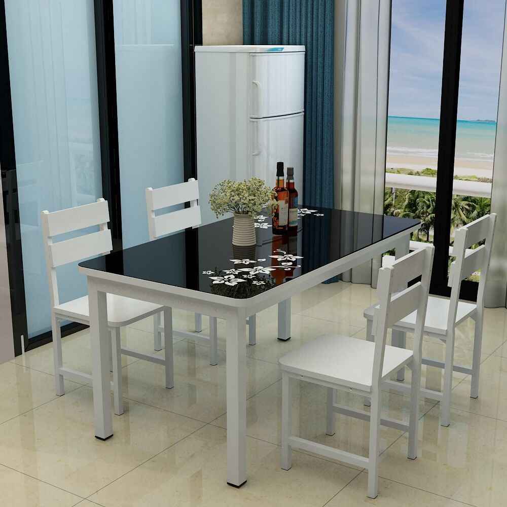 家用吃饭桌子小户型钢化玻璃餐桌椅组合4人6长方形简约现代快餐桌 - 图1