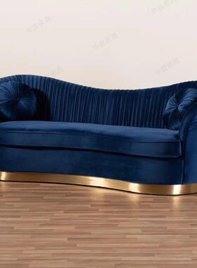 北欧现代轻奢小户型客厅三人沙发美式简约弧形布艺褶皱样板间接待