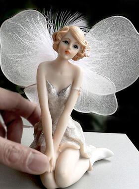 白色羽毛花仙子少女天使树脂工艺品玄关桌面家居装饰汽车摆件礼品
