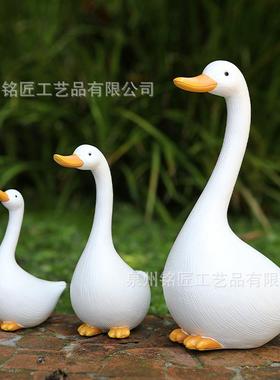 仿真长脖白鸭子摆件户外一家庭院田花园家居可爱卡通动物树脂装饰
