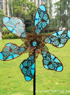 新品热销金属工艺品摆件夜光蝴蝶插件庭院户外装饰铁艺风车