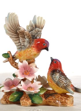 方亚陶瓷手工花鸟摆件花园庭院家居送礼爱情鸟软装搭配