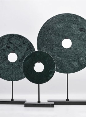 新中式几何大理石摆件售楼处样板间客厅玄关博古架隔断层装饰摆放