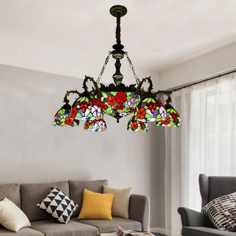 地中海田园风格餐厅客厅蜻蜓吊灯 蒂凡尼创意多头酒店别墅吊灯具 - 图2