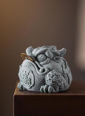 新中式茶招财三龙足金蟾茶宠玩件创意tb-74036蟾茶桌可养盆栽造景