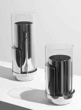 现代高级感双层花瓶品轻奢样房摆件金属玻璃花艺插花板器摆装FRF