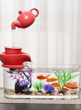 玻璃鱼缸摆件循环流水器客厅办公室桌面盆景小金鱼缸招财开业礼品